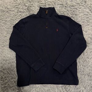 Polo Ralph Lauren Sweater Mens Blue Pullover 1/4 Zip Mock Neck Preppy Size Large
